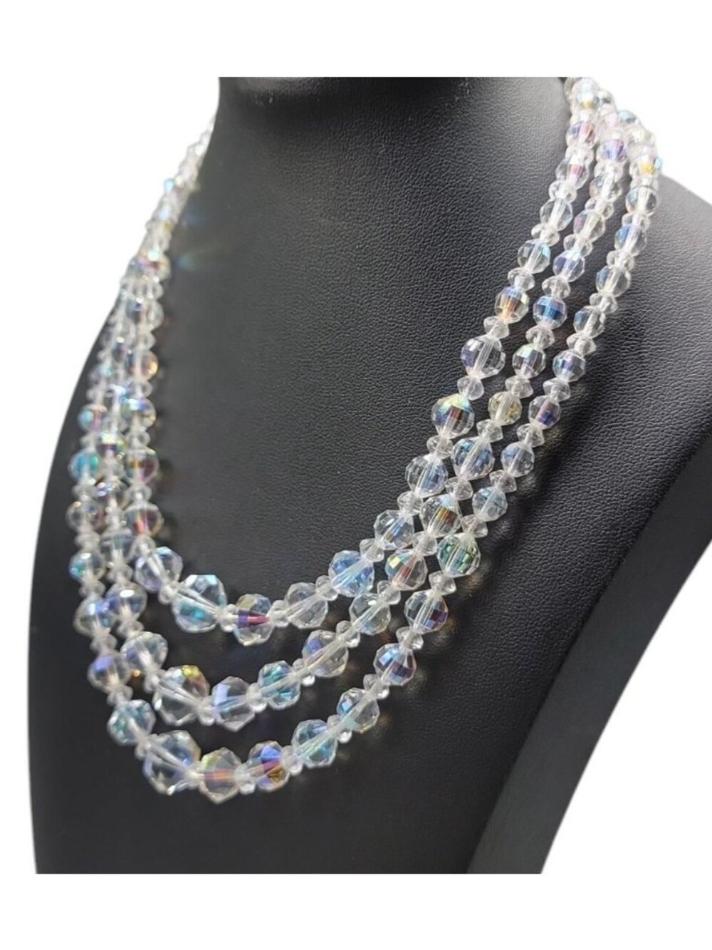 Multistrand Aurora Borealis Choker Necklace Glass Graduated 16" Beaded Chain - Picture 5 of 13